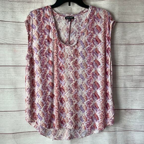 Dear John Pink Geometric Pattern Blouse Sleeveless Scoop Neckline Top Size M - Picture 1 of 15